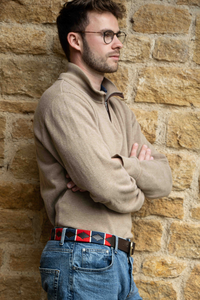 man wearing red & blue polo belt - fetlox