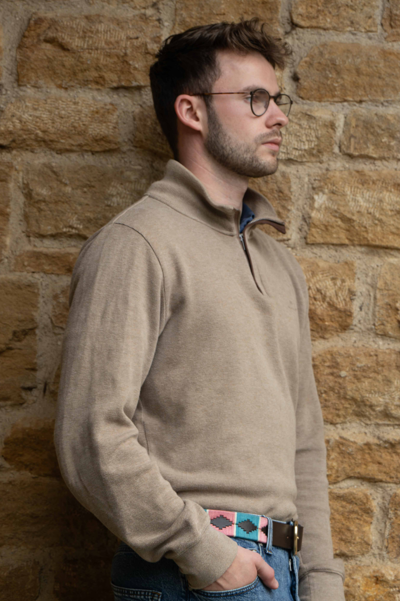 man wearing pink & blue polo belt - fetlox