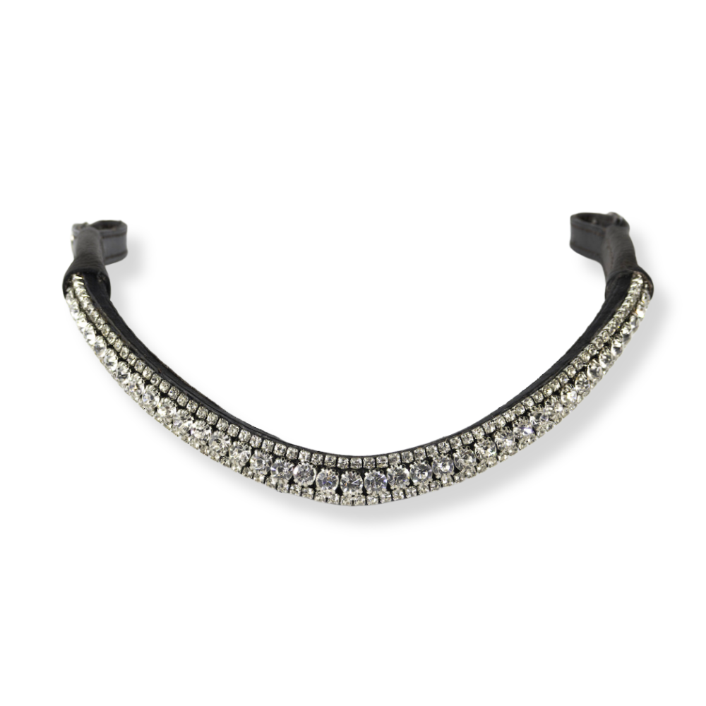 Diamond Sparkle Clip-On Browband in brown leather - fetlox