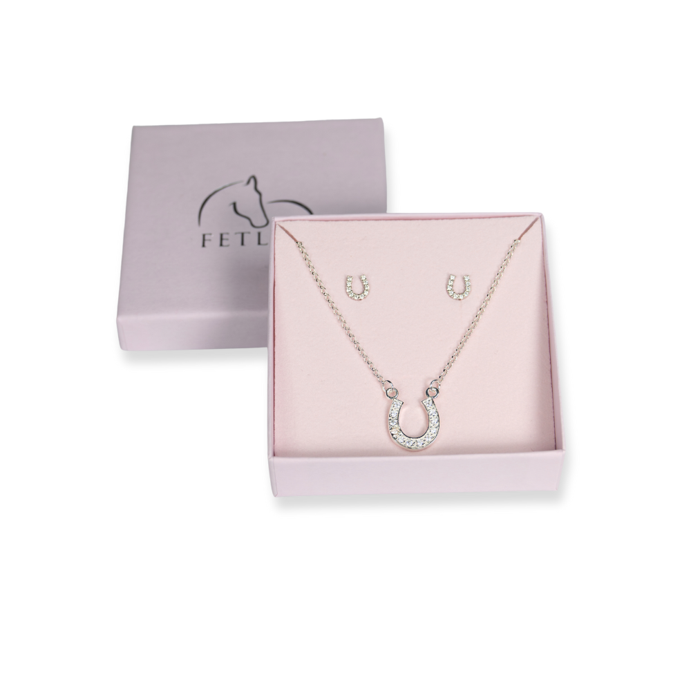 Sterling silver horse shoe & earring jewellery set - fetlox