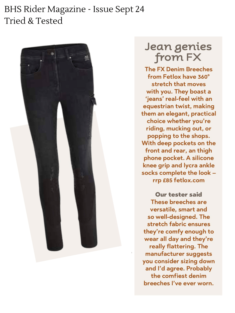 British Riding  Rider Magazine - Denim Breeches Tried & Tested  - Fetlox