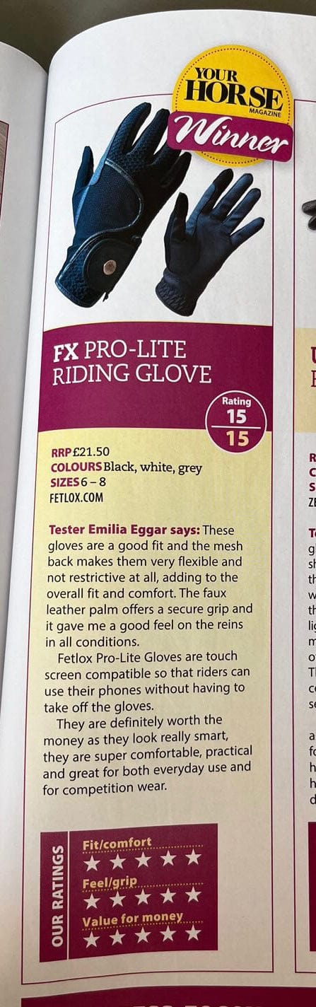 FX Pro-Lite Riding Glove - Black - fetlox