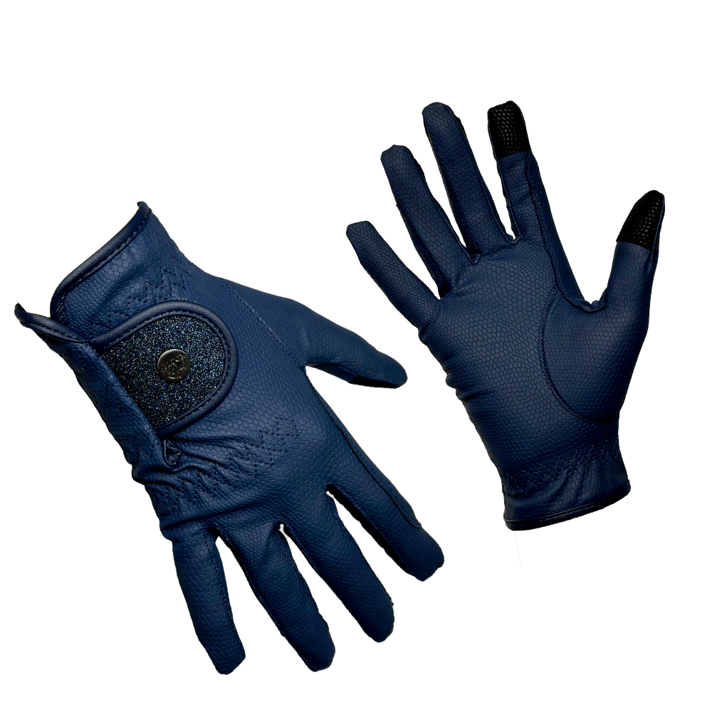 FX Pro Sparkly Riding Gloves - Navy - fetlox