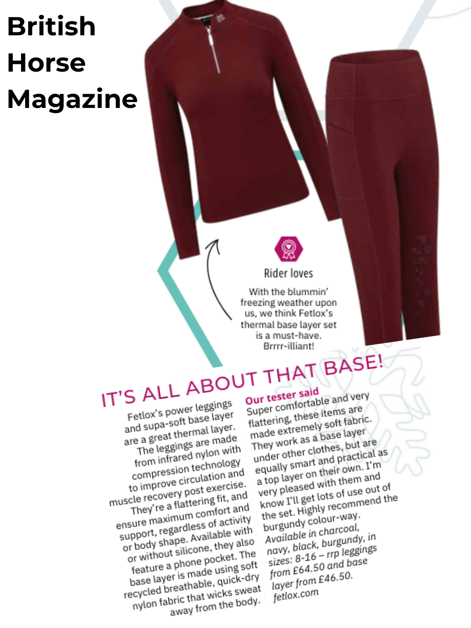 British Riding Magazine tried & tested Supa-soft base layer - fetlox