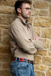 man wearing red & blue polo belt - fetlox 