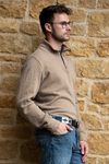 man wearing blue & grey polo belt - fetlox 