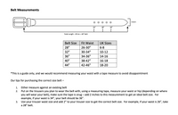 Belt measurement chart with size guide and fitting instructions.