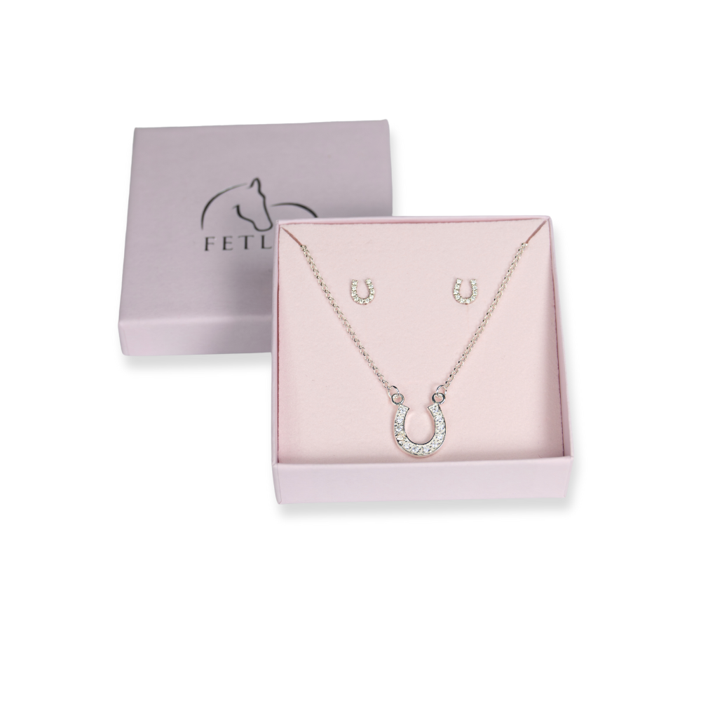 Sterling silver horse shoe & earring jewellery set - fetlox 
