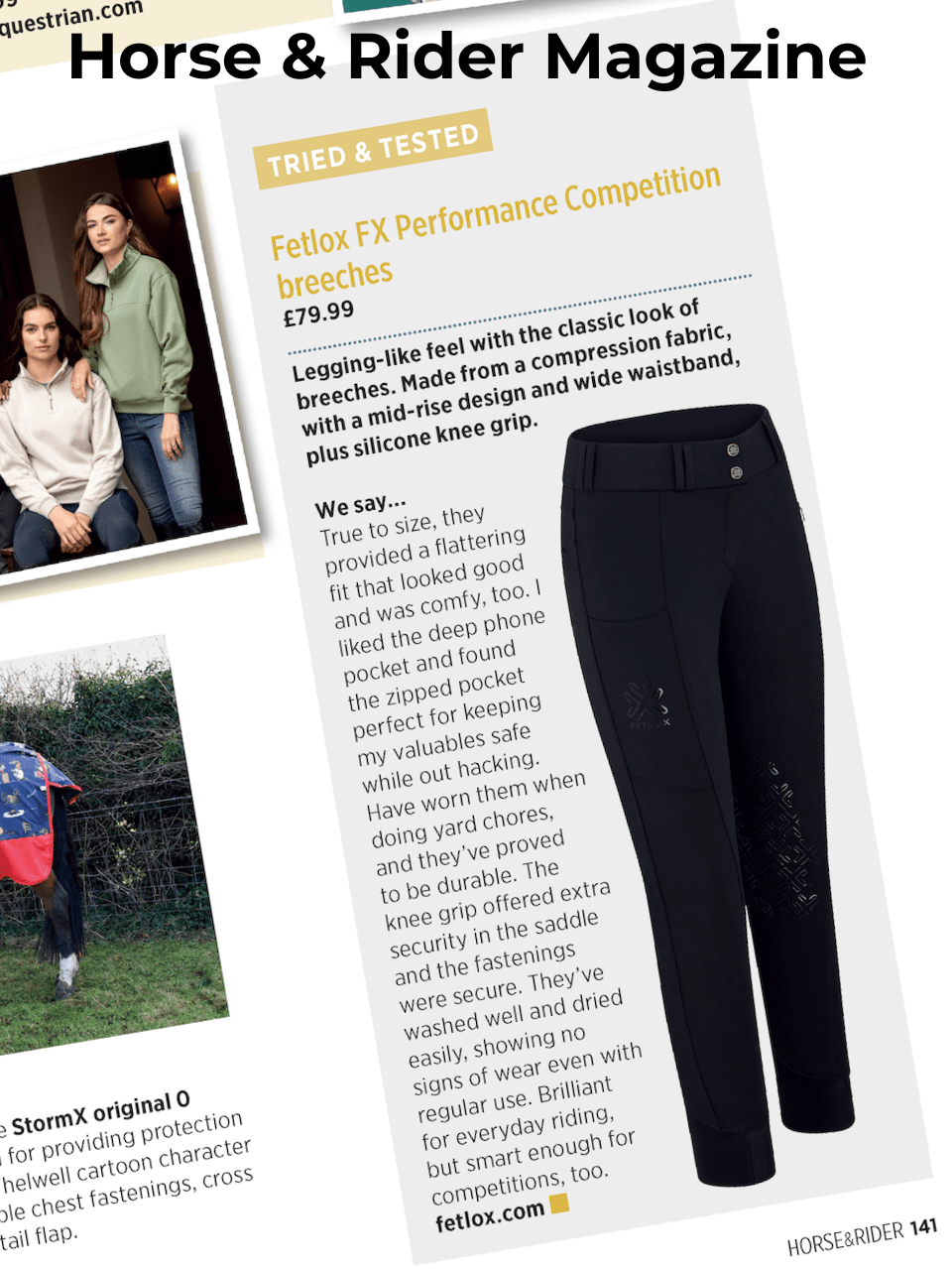 Horse & Rider Magazine - Performance Breeches tried & tested feature - fetlox