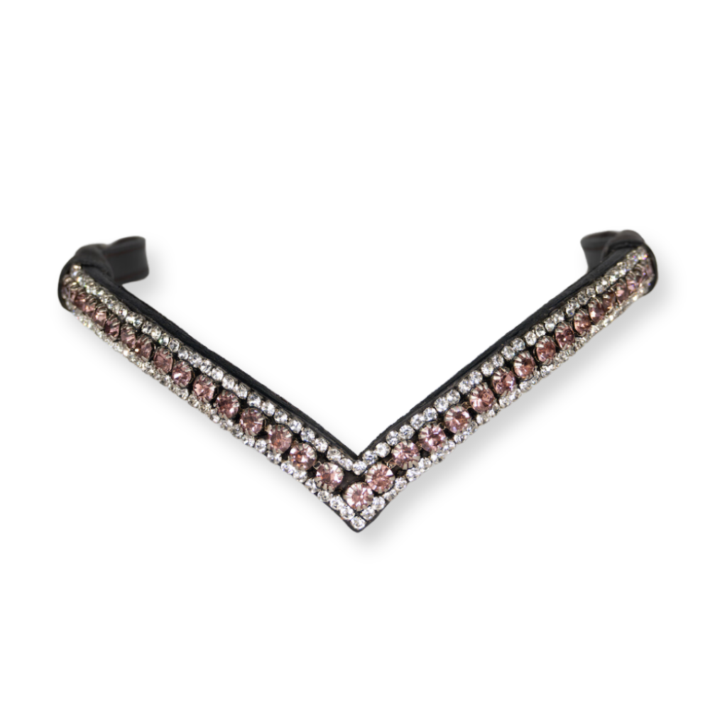 Pink Blush Clip-On Browband in brown leather - fetlox