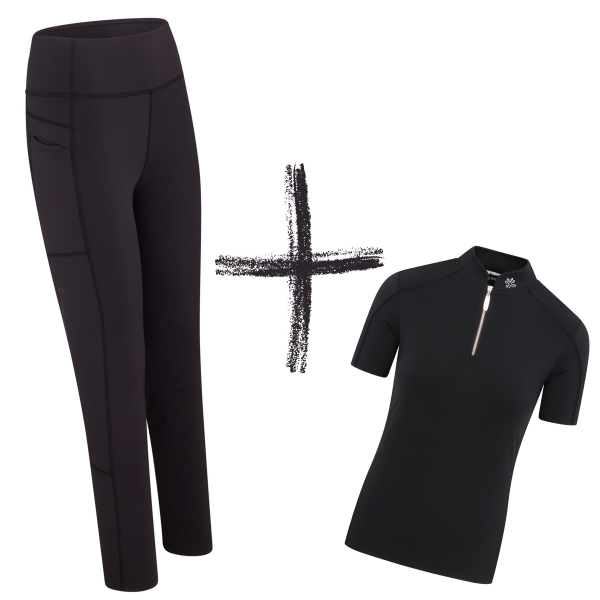 Black leggings and short sleeve base layer set - fetlox 
