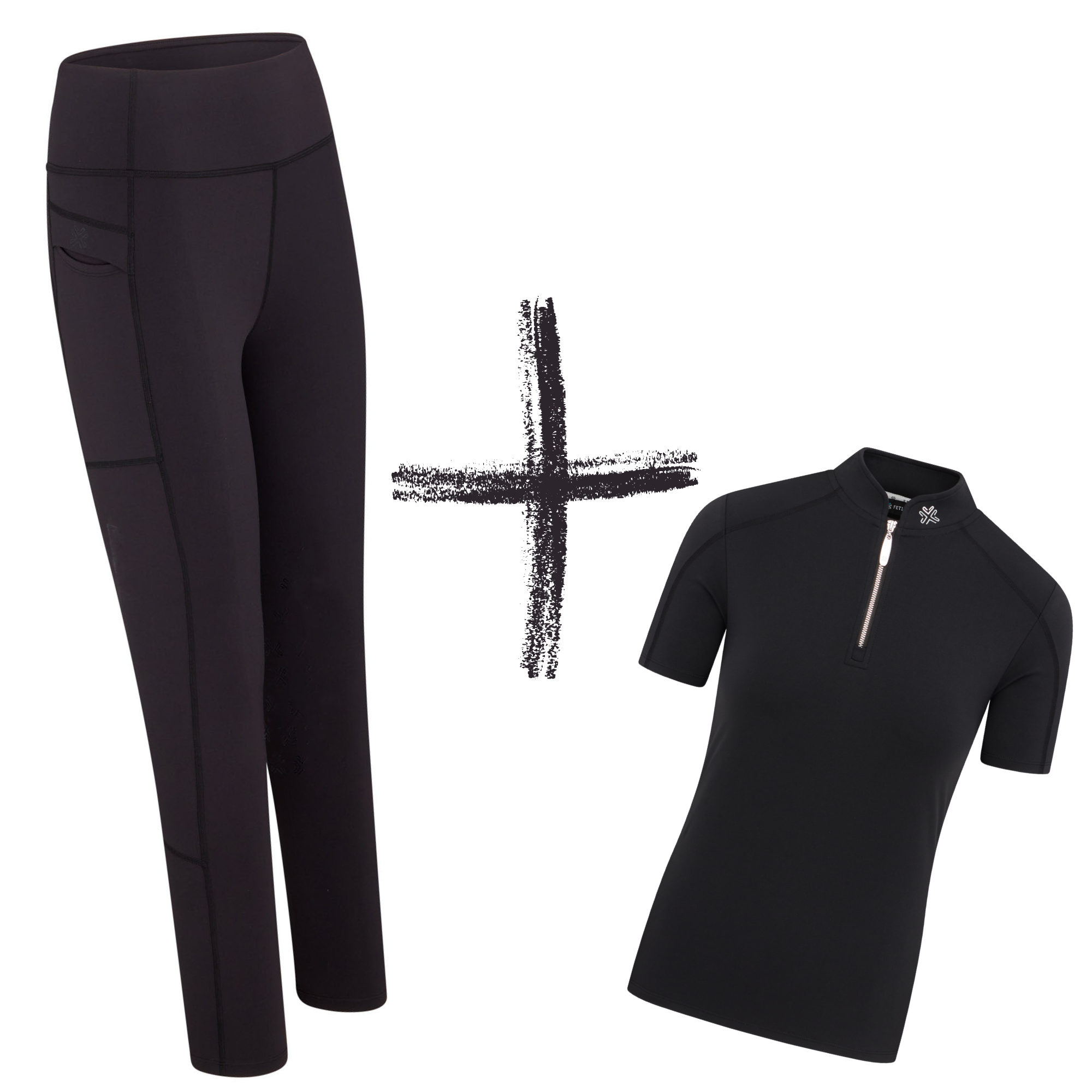Black leggings and short sleeve base layer set - fetlox 