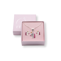Sterling Silver Sparkly Unicorn Pendant & Earring set
