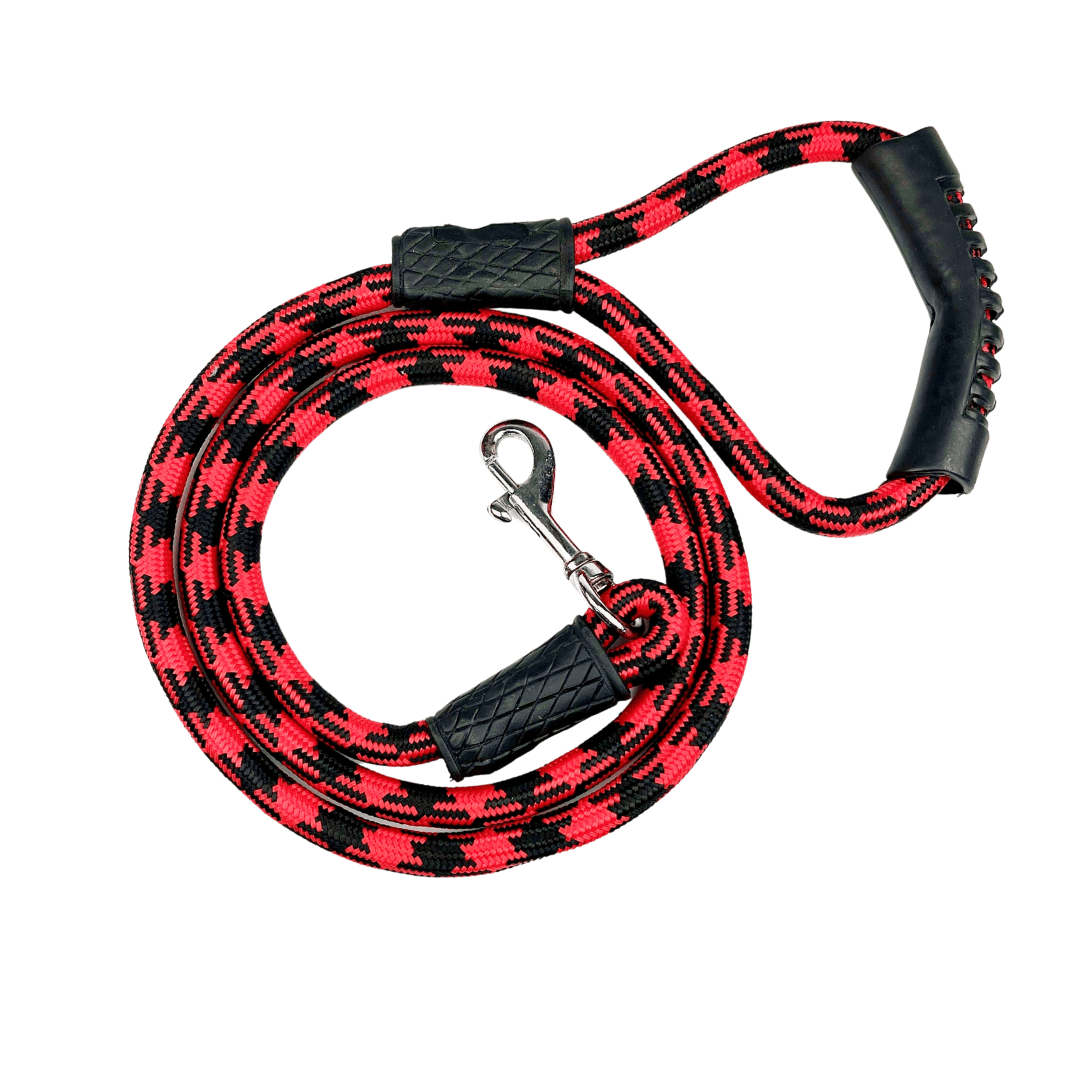 Braided Dog Lead - Red/Black - fetlox