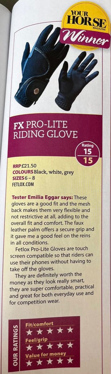 FX Pro-Lite Riding Glove - Grey - fetlox