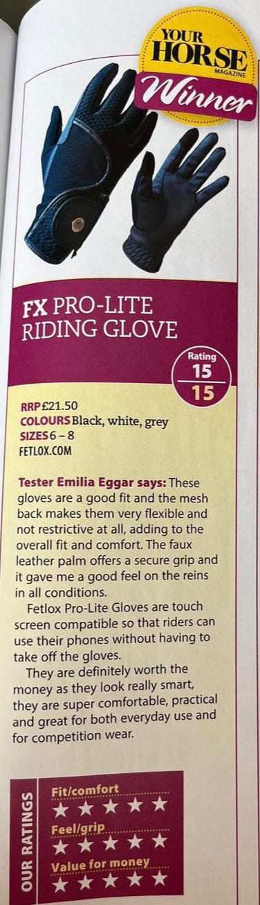 FX Pro-Lite Riding Glove - White - fetlox