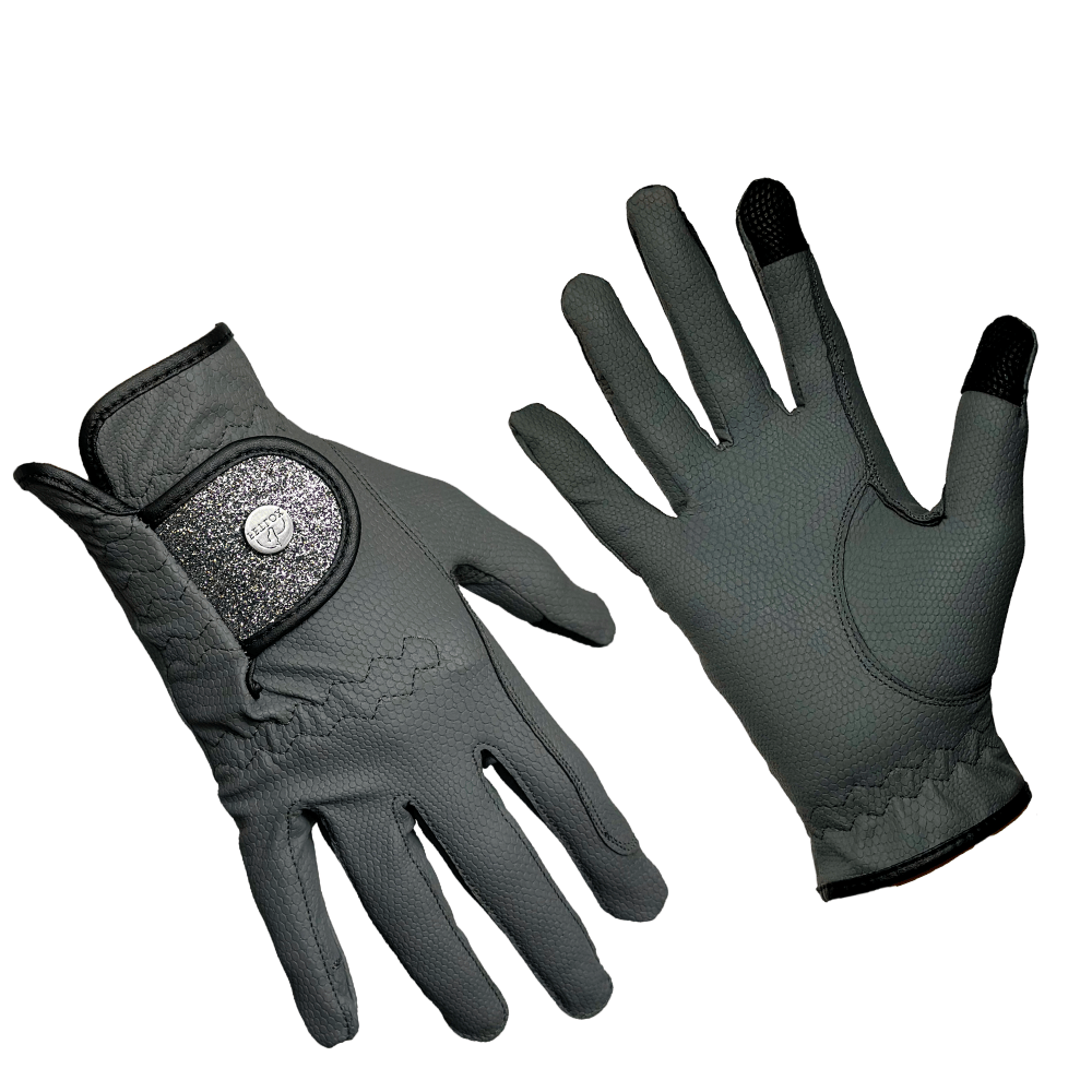 FX Pro Sparkly Riding Gloves - Grey - fetlox