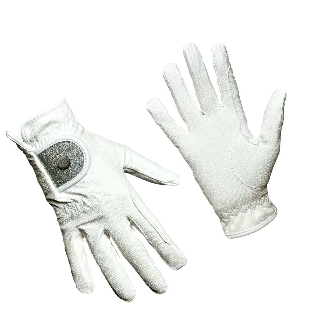 FX Pro Sparkly Riding Gloves - White - fetlox